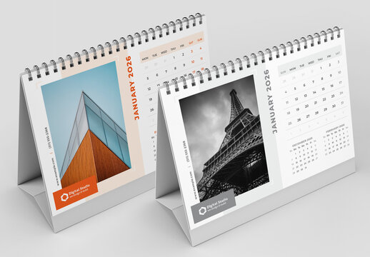Desk Calendar Layout with Week Starts on Monday and Week Starts on Sunday