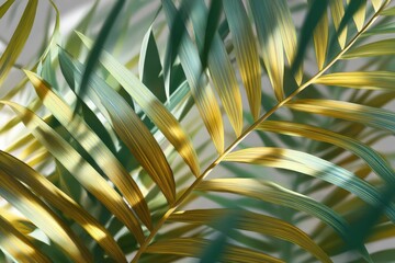 Sunlit Palm Fronds - Golden Hues  Deep Shadows on Overlapping Tropical Leaves, Creating an Abstract Natural Pattern.