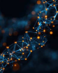 Dynamic Digital Network - Glowing Blue Lines, Orange Nodes, Abstract Data Connections.