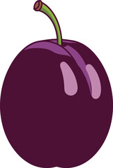 This digital illustration showcases a single plum rendered in a pixel art style. The artwork features a deep purple hue and a detailed depiction of the fruit's texture and form.