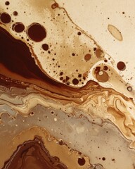 Abstract Fluid Art - Earthy Tones Swirl, Coffee-Inspired Marbling Texture.