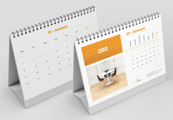 Desk Calendar Planner Layout with Orange Accents