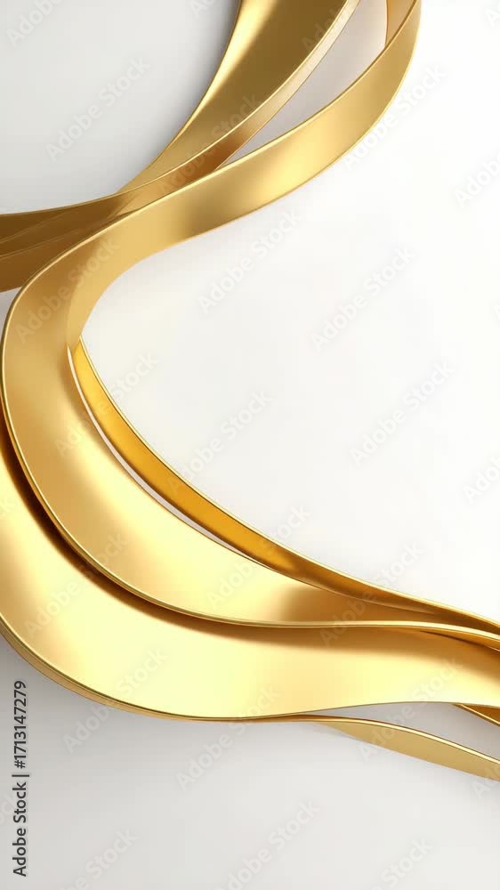 Poster golden ribbons intertwine with a reflective shine on a cream colored surface creating a luxurious ab