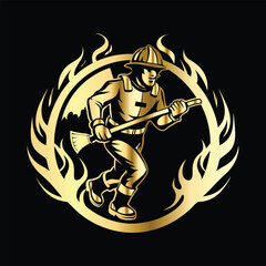 Fototapeta premium Firefighter Mascot Logo Cartoon Illustration - Creative Vector Design for Firefighting Themed Logos