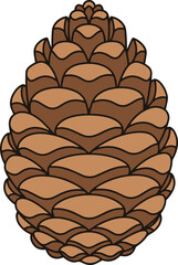 A detailed illustration of a single pine cone, depicted in a stylized, almost pixel art-like manner.