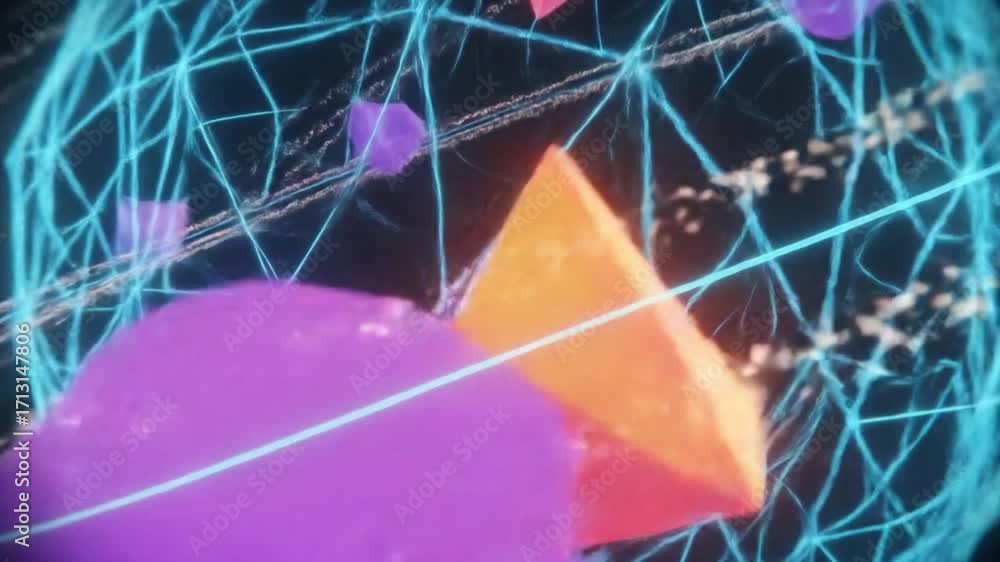 Poster hyperspace data grid: intricate quantum network with flowing digital particles