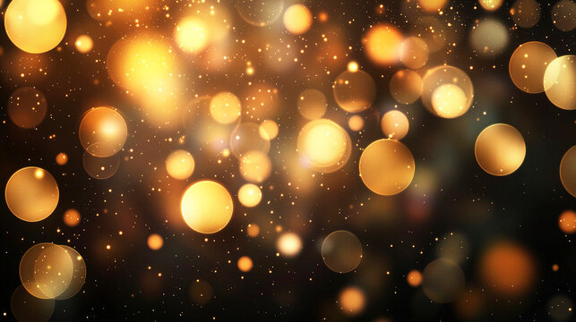 金色の玉ボケが舞う光の抽象背景
