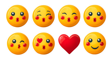 Emoji faces with heart on transparent png background