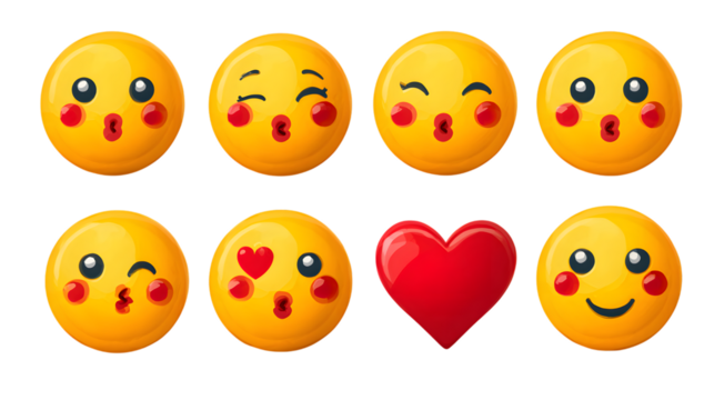 Emoji faces with heart on transparent png background