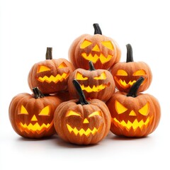 Scary Jack-o'-Lanterns Illuminate a Dark Autumn Night in a Spooky Graveyard Environment