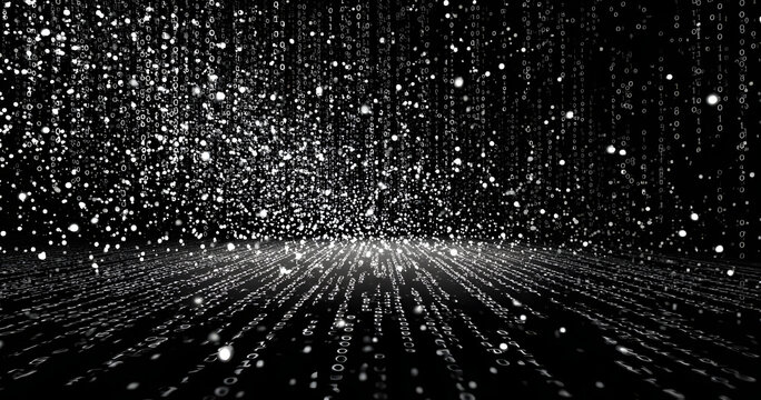 black distressed overlay background with tiny white particles scattered across it, creating an impression of stars or snowflakes in the night, dark background, matrix-like code