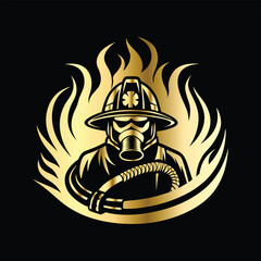 Firefighter Mascot Logo Cartoon Illustration - Creative Vector Design for Firefighting Themed Logos