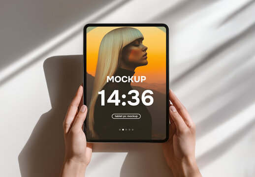 Hands holding a tablet pc mockup