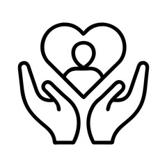 Person in heart hands vector graphic for love care support charity community social work design