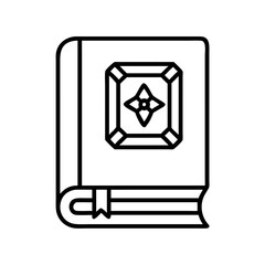 Illustration of a magical spell book icon with bookmark for fantasy role playing game design