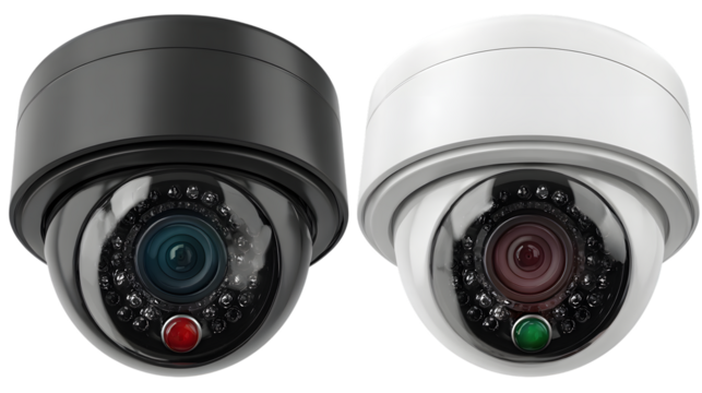 Two dome cameras security system on transparent png background