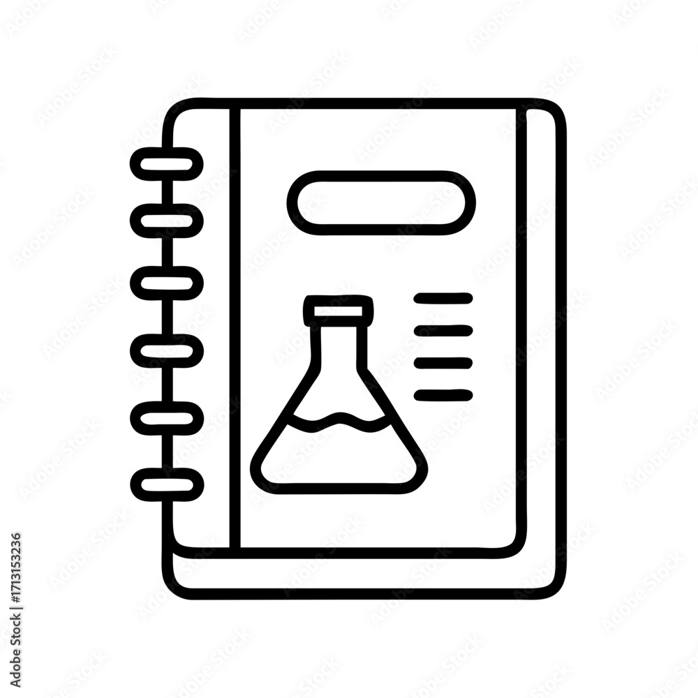 Poster Science lab notebook with chemical flask experiment notes for education concept vector icon