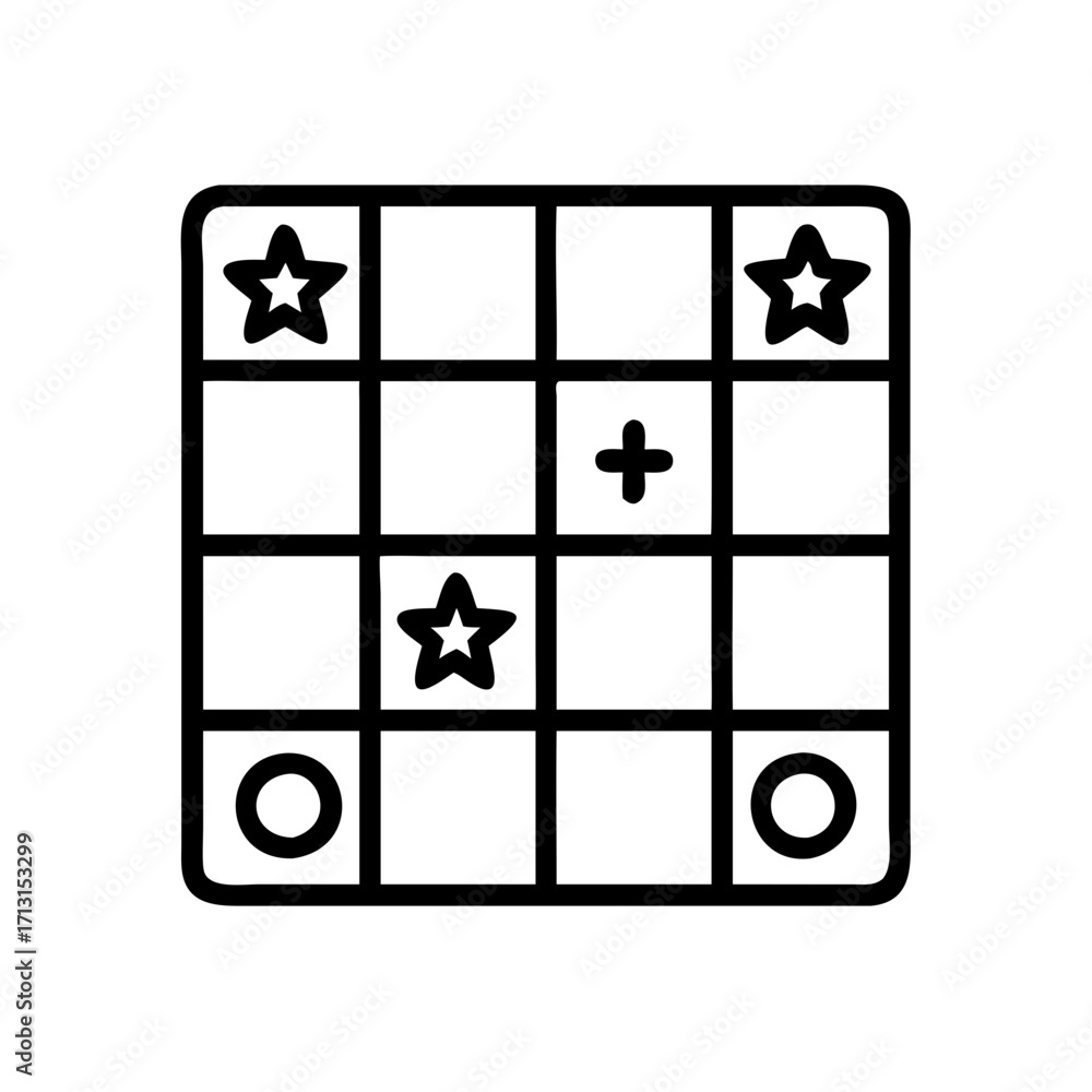 Poster tic tac toe game strategy board with stars plus and circles for fun and learning game play 9x9