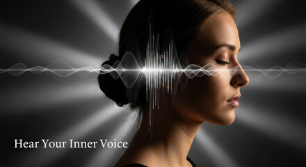 A serene woman's brainwave represents listening to intuition and one's inner voice