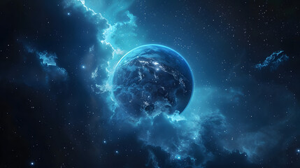 Surreal glowing planet in deep space 