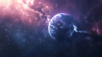 Surreal glowing planet in deep space 
