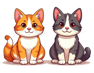 Obraz premium Süße Cartoon-PNG von Haustieren wie Katzen und Hunden, bunt und freundlich gestaltet.
