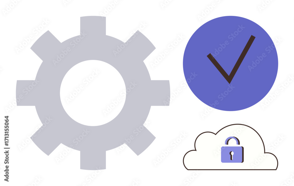 Aufkleber gear symbolizing process, checkmark for approval, and cloud with lock represent security, efficiency