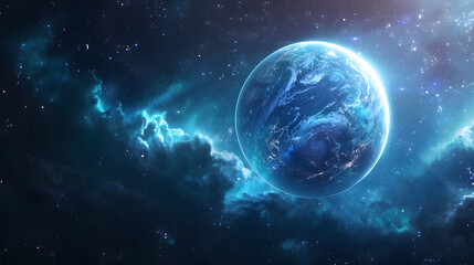 Surreal glowing planet in deep space 