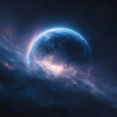 Fototapeta premium Surreal glowing planet in deep space 