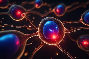 a colorful abstract background featuring multiple stylized cells with different colors