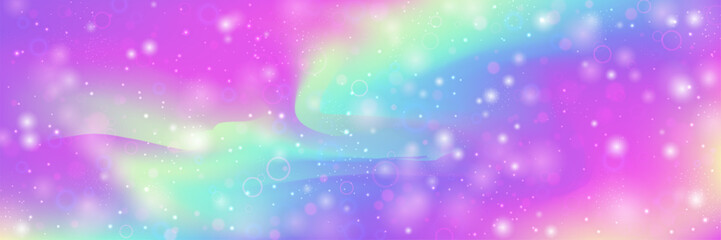 Magic Pattern. Pink Kawaii Hologram And Beautiful Rainbow Gradient. Purple Fairy Background. Fantasy Cartoon Dream With Shiny Holographic Star Design. Blue Magic Pattern. © Holo Art