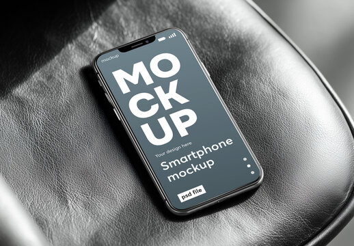 Smartphone on black chair mockup