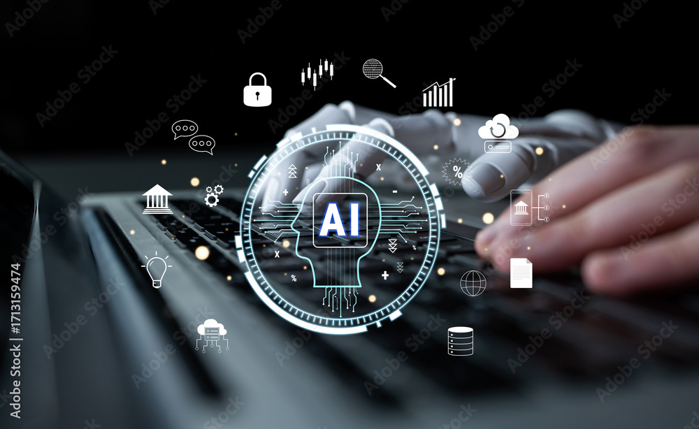 Poster the core of fintech and modern business is ai. a concept of using artificial intelligence for bankin
