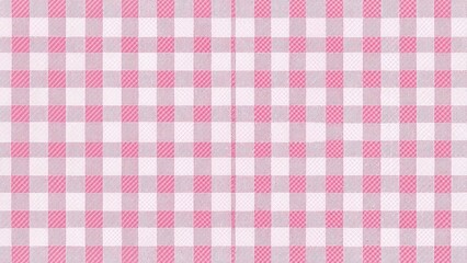 Soft pink gingham check pattern on white background, cotton fabric, pastel pink