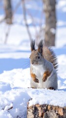 Squirrel in snowy forest