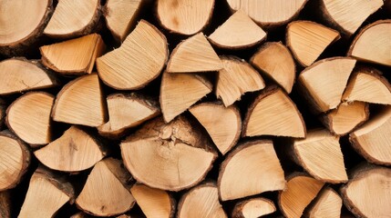 Close-up View of Neatly Stacked Firewood Logs in Natural Arrangement
