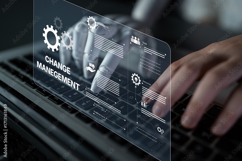 Poster ai supports business transformation through change management strategies combining innovation, globa