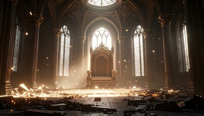 Royal Throne Room Aftermath with Scattered Debris