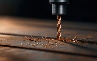 Closeup of Industrial Drill Bit Working on Metal Surface