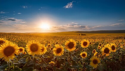 Fototapeta premium Sunflowers Basking In Summer Sun A Vibrant Field Of Golden Blooms Stretching To The Horizon