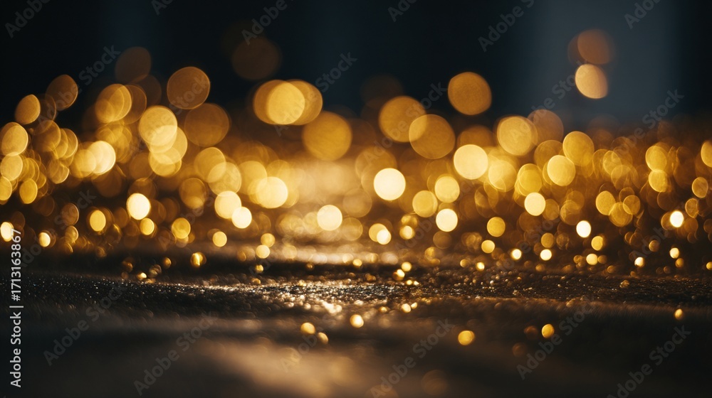 Poster golden bokeh lights sparkle against a blurred background, creating a warm and inviting atmosphere. i