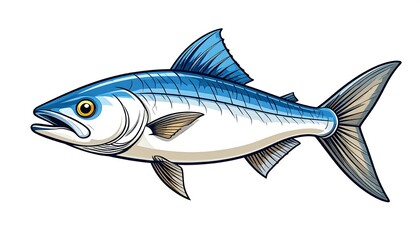 Fototapeta premium A detailed illustration of a vibrant blue fish, showcasing its intricate scales and fins against a plain white background.