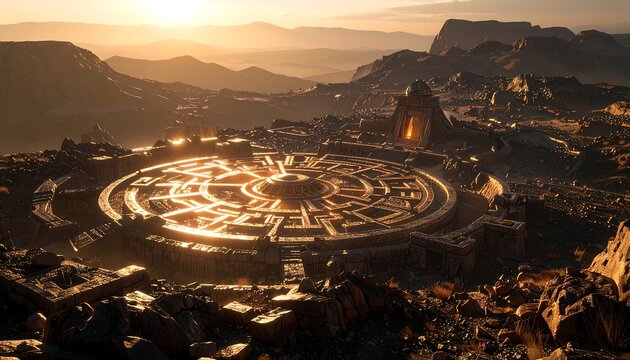 Ruins Landscape View with Circular Structure at Sunrise