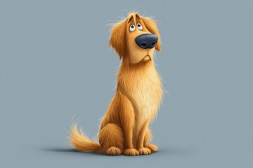 Cute and Playful Carton Style Golden Retriever Dog Illustration: Animated Pet Art featuring Funny Expressions and Colorful Whimsical Design