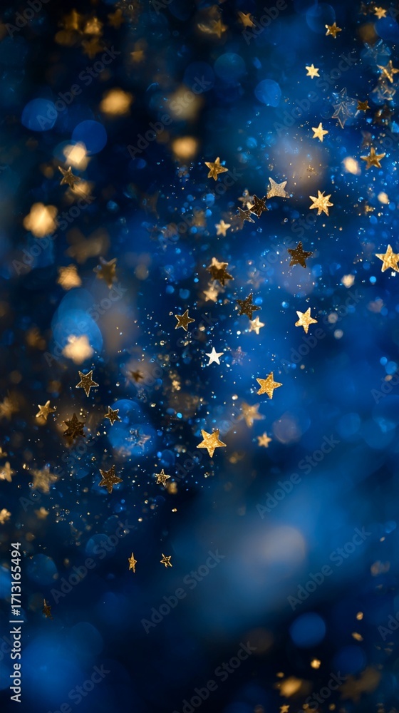 Poster sparkling stars scatter across a deep blue background, creating a mesmerizing celestial effect, perf
