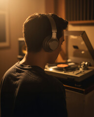 음악 감상 턴테이블 남자 사진