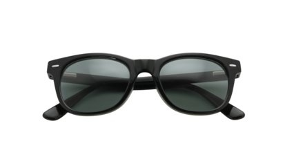 Black-framed sunglasses with gray lenses offer style and protection, ideal for sunny days outside.. Isolated on transparent background, png