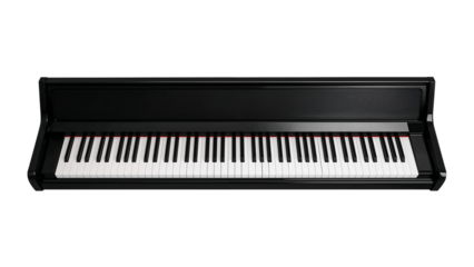 Sleek digital piano with elegant black finish, perfect for modern music enthusiasts and performers. Isolated on transparent background, png