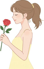 장미꽃을 들고 있는 소녀 일러스트