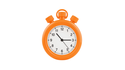 Classic orange stopwatch displaying the time 10:16, with white face and black numerals and tick marks. Isolated on transparent background, png